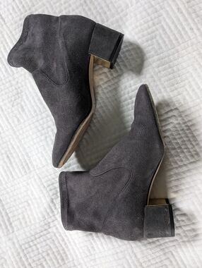 Marion Parke Tatum Booties Dark Gray Suede Sock Boots Block Heel Ankle 37.5